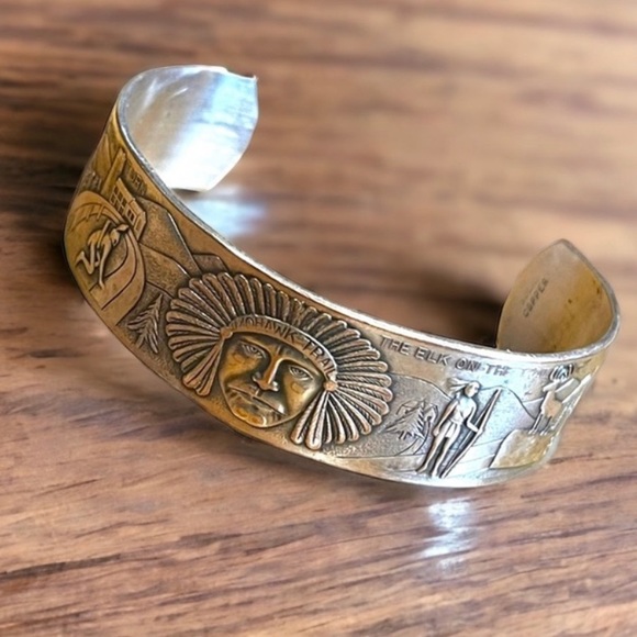 Vintage Copper silver Southwestern Navajo Etched Indian Mens Cuff bracelet - Picture 3 of 9